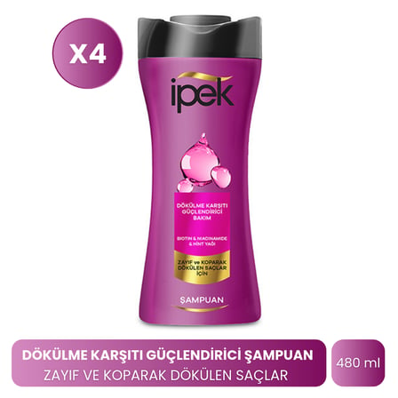 İpek Biotin & Niacinamide & Hint Yağı Zayıf ve Saçlar İçin Şampuan 480 ml x 4 Adet