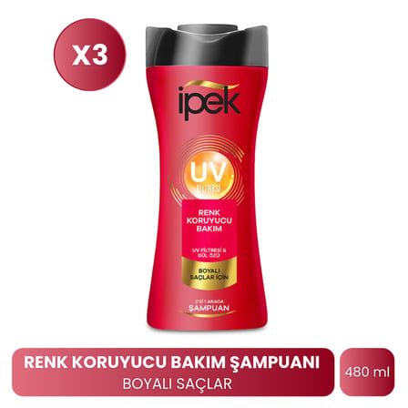 İpek Gül Özü & UV Fitresi Boyalı Saçlar İçin Şampuan 480 ml x 3 Adet
