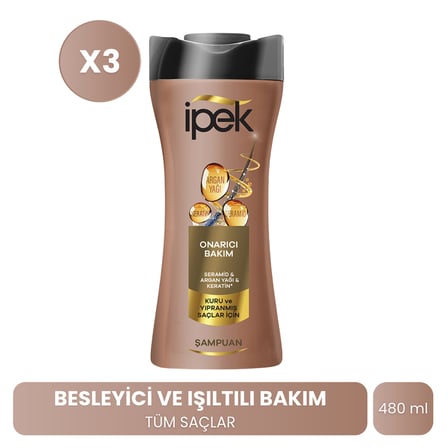 İpek Seramid & Keratin & Argan Yağı Kuru ve Yıpranmış Saçlar İçin Şampuan 480 ml x 3 Adet