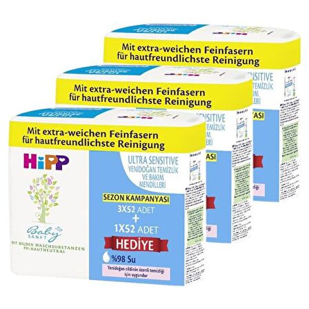 Hipp Baby Sanft Yenidoğan Alkolsüz-Parfümsüz 12 x 52 Yaprak 12 Paket Islak Mendil