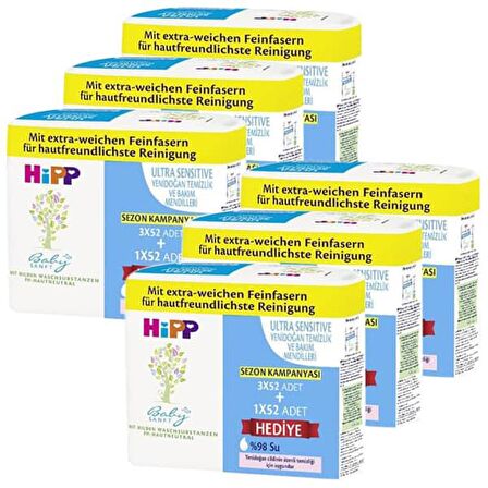 Hipp Baby Sanft Yenidoğan Alkolsüz-Parfümsüz 24 x 52 Yaprak 24 Paket Islak Mendil