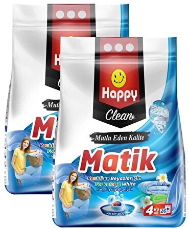 Happy Clean Toz Çamaşır Deterjanı Renkli ve Beyazlar 4 kg x 2 Adet