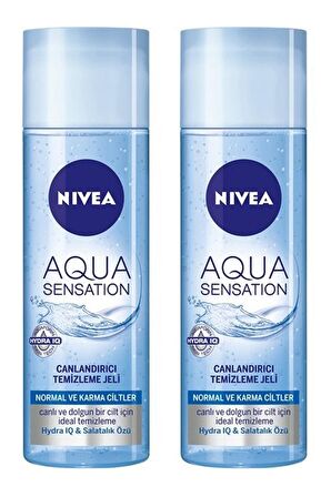 Nivea Aqua Sensation Karma ve Normal Cilt için Canlandırıcı Hydra IQ&Salatalık Özlü Yüz Temizleme Jeli 2x200 ml 