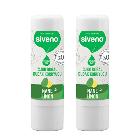 Siveno %100 Doğal Dudak Koruyucu Nane & Limon Lipbalm Krem Nemlendirici Parlatıcı Onarıcı 6 G X 2 Adet