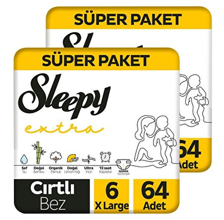 Sleepy Extra 6 Numara X Large 64'lü Cırtlı Bez