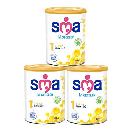 SMA İyi Geceler 1 0-6 Ay Bebek Sütü 800 gr x 3 Adet