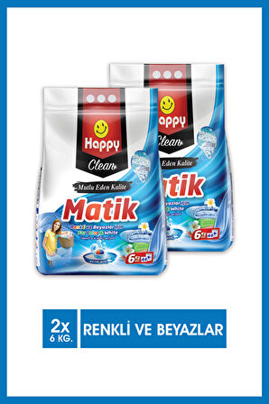 Happy Clean Toz Çamaşır Deterjanı Renkli veBeyazlar İçin 6 kg x 2 Adet