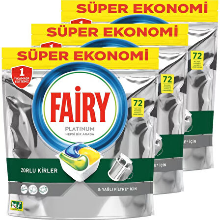Fairy Platinum Limon Kokulu 216 Yıkama Tablet Bulaşık Makinesi Deterjanı 3x72 Adet 
