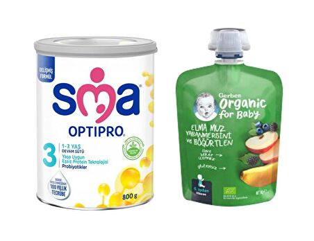 SMA 3 Probiyotik Devam Sütü 800 gr + Gerber Karışık Meyve Püresi 90 gr