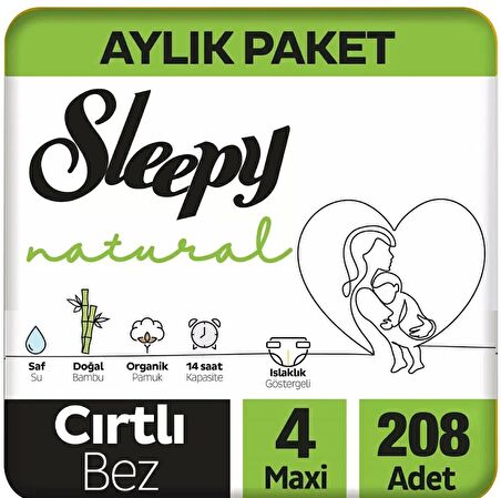 Sleepy Natural 4 Numara Maxi 208'li Cırtlı Bez