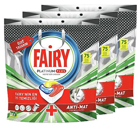 Fairy Platinum Plus Bulaşık Makinesi Tableti 75 li x 3 Adet