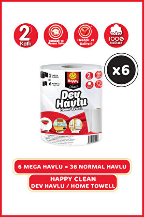 Happy Clean Dev Havlu x 6 Adet