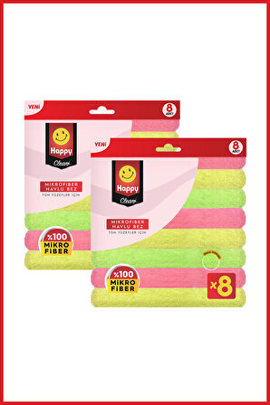 Happy Clean Mikrofiber Havlu Bez 8 Adet x 2 Adet