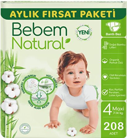 Bebem Natural Bebek Bezi Ultra Fırsat Paketi Maxi 4 No 104 x 2 Adet