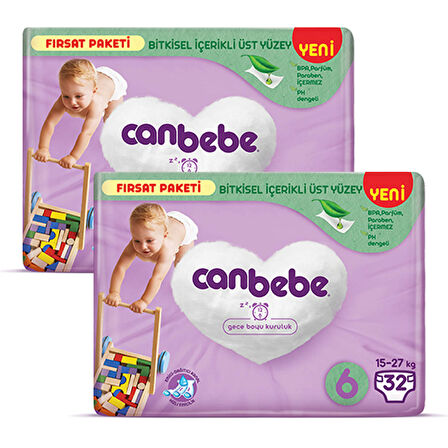 Canbebe Bebek Bezi Fırsat Paketi 6 Beden XL (15-27 Kg) 32 li x 2 Adet