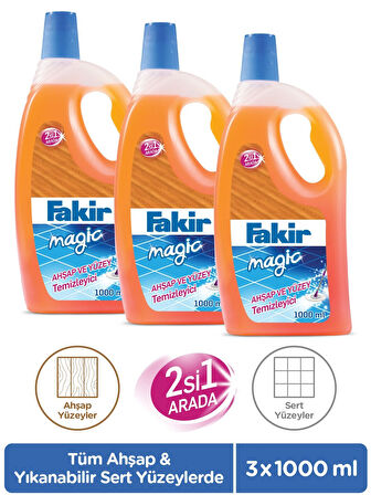 Fakir Magic 2 si 1 Arada Ahşap ve Yüzey Temizleyici 1000 ml x 3 Adet