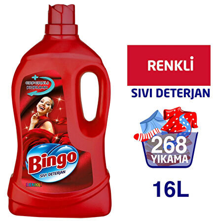 Bingo Renkli Sıvı Bakım Çamaşır Deterjanı 4 lt x 4 Adet