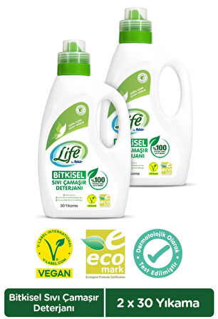 Life by Fakir Bitkisel  Vegan Sıvı Çamaşır Deterjanı 1500 ml x 2 Adet