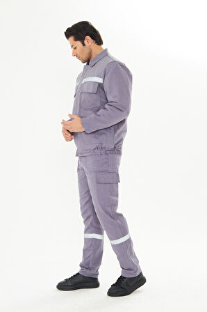 Orange Safety İş Takımı Mont+Pantolon  7/7 Gabardin %100 Pamuk Kapitoneli Reflektörlü Gri