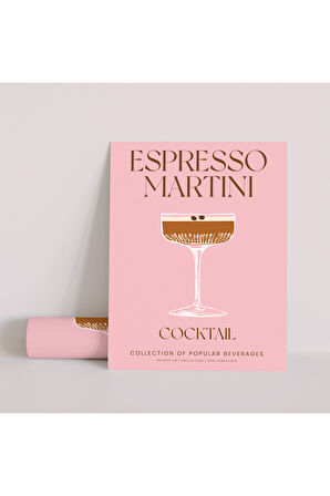 Dekoratif Çerçevesiz Poster Minimalist Espresso Martini Kokteyl İllüstrasyonu