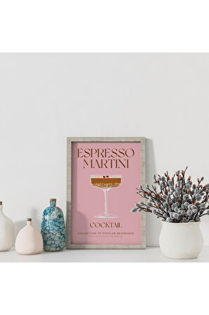 Dekoratif Çerçevesiz Poster Minimalist Espresso Martini Kokteyl İllüstrasyonu
