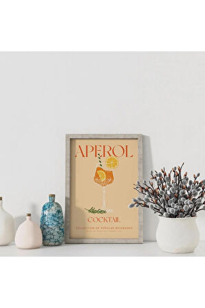 Dekoratif Çerçevesiz Poster Minimalist Aperol Kokteyl İllüstrasyonu