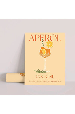 Dekoratif Çerçevesiz Poster Minimalist Aperol Kokteyl İllüstrasyonu