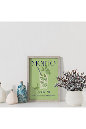 Dekoratif Çerçevesiz Poster Minimalist Mojito İllüstrasyonu