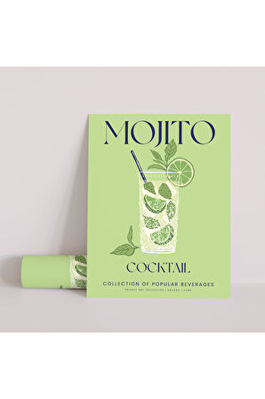 Dekoratif Çerçevesiz Poster Minimalist Mojito İllüstrasyonu
