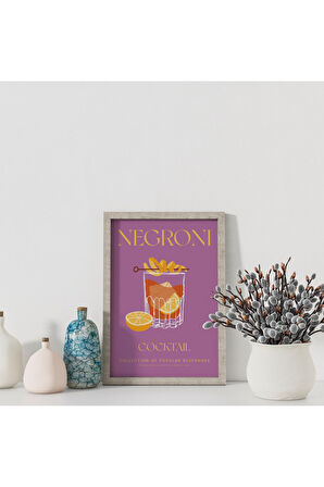 Dekoratif Çerçevesiz Poster Minimalist Negroni İllüstrasyonu