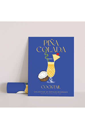 Dekoratif Çerçevesiz Poster Minimalist Pina Colada İllüstrasyonu