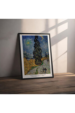 Dekoratif Çerçevesiz Poster Selvili ve Yıldızlı Yol Vincent van Gogh