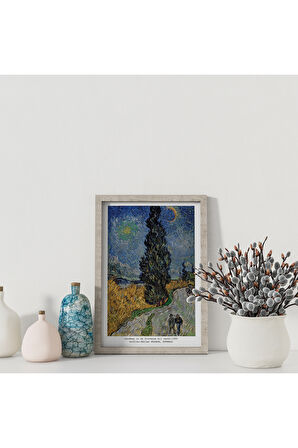 Dekoratif Çerçevesiz Poster Selvili ve Yıldızlı Yol Vincent van Gogh