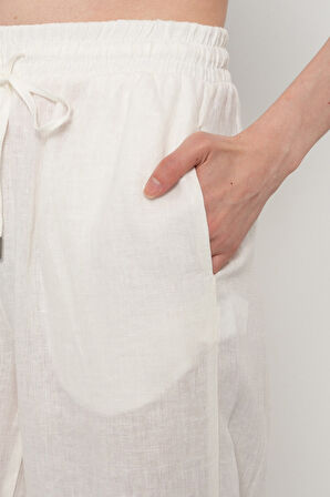 KADIN %100 KETEN BOL PAÇA DÜZ RENK PANTOLON