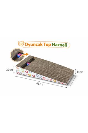 Rampalı Kedi Tırmalama Kartonu Oyuncak Top Hazneli – 43×20×8 cm | Kedi Nanesi Hediyeli