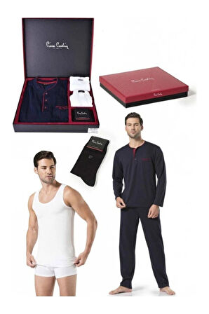 Erkek Lacivert Pamuklu Pijama Takımı Set Pİ.E.R.R.O.Z.E.L.T.7.7.