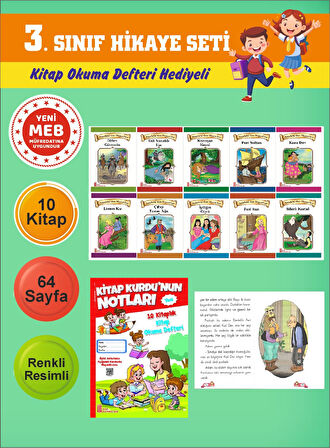3.Sınıflar İçin Okumayı Sevdiren 10 lu Hikaye Seti (Kitap Okuma Defteri Hediyeli)