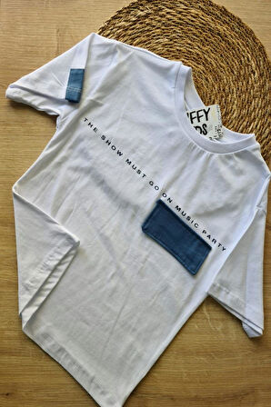 2'li Erkek Çocuk Beyaz Tişört Mavi Şortlu Takım