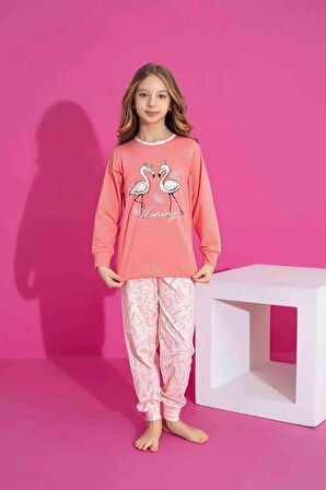 Kız Çocuk Kuğu Desenli Uzun Kollu Pijama Takımı