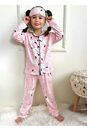 Kız Çocuk Düğmeli Panda Desenli Uzun Kollu Pijama Takımı
