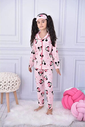 Kız Çocuk Düğmeli Desenli Uzun Kollu Pijama Takımı