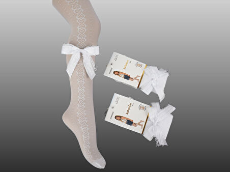 1'li Kız Çocuk İnce Dantel Kurdele Detaylı Külotlu Çorap