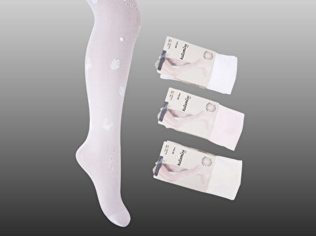 1'li Kız Çocuk İnce Kelebek Desen Detaylı Külotlu Çorap Pembe