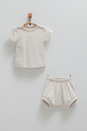 Erkek Bebek 2'li Takım Bej Kısa Şortlu