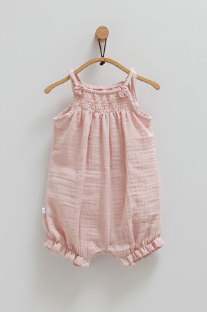 Kız Bebek Müslin Tulum GülKurusu Çiçek Detaylı