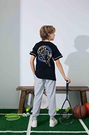 Erkek Çocuk Basketboll Desenli Siyah Pijama Takımı