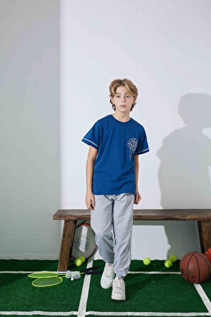 Erkek Çocuk Basketboll Desenli Mavi Pijama Takımı
