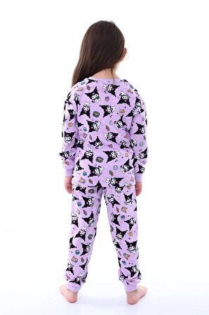 Kız Çocuk Kedi Desenli Uzun Kollu Pijama Takımı