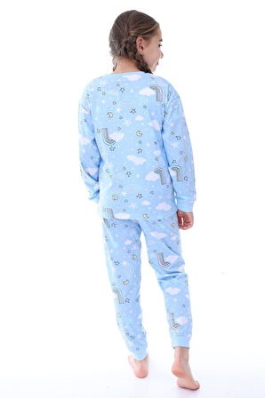 Kız Çocuk Gökkuşağı Desenli Uzun Kollu Pijama Takımı