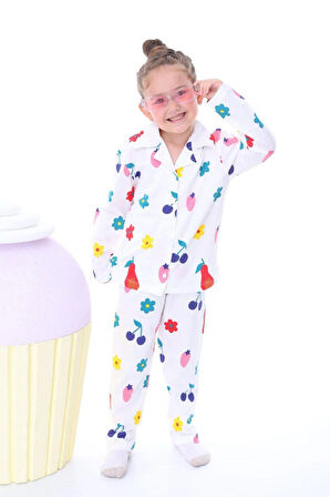 Kiz Çocuk Desenli̇ Düğmeli̇ Uzun Kollu Pi̇Jama Takimi